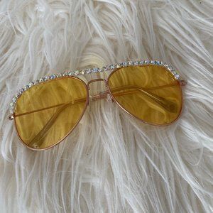 Yellow Rhinestone Aviator Sunglasses
